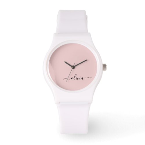 Blush Dusty Pink Modern Script Girly Monogram Name Watch