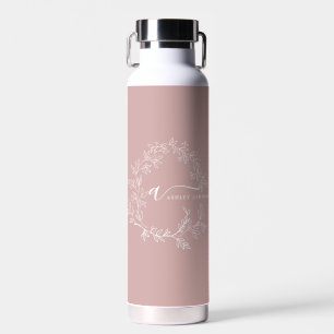 Blush Dusty Pink Modern Script Girly Monogram Name Water Bottle