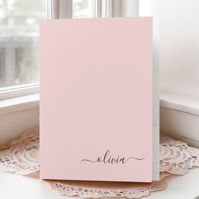 Blush Dusty Pink Modern Script Monogram Girly Name Pocket Folder (Creator Uploaded)
