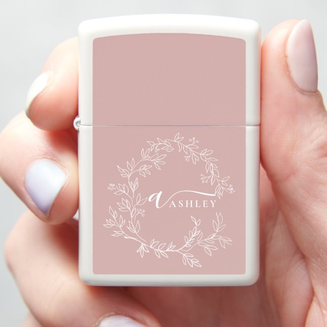 Blush Dusty Pink Modern Typography Monogram Zippo Lighter (In Hand)