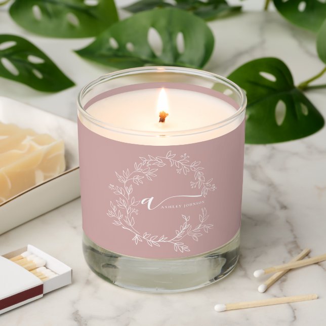 Blush Dusty Pink Monogram Girl's Dorm Room Scented Candle (Lit)