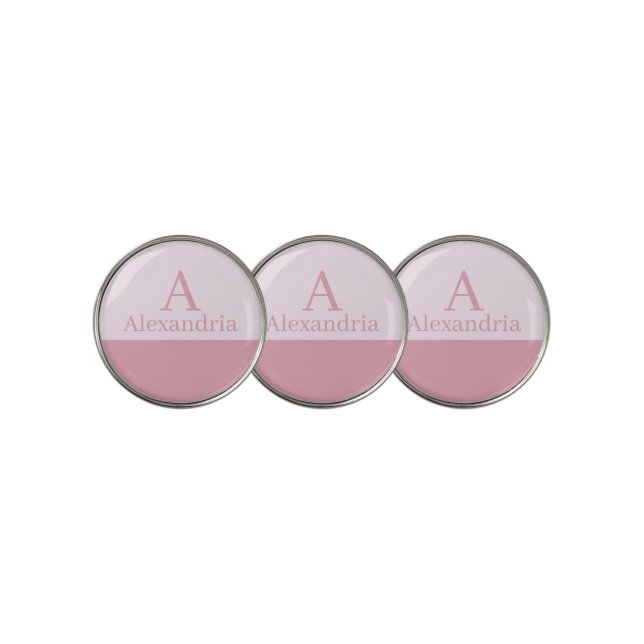 Blush Dusty Pink Monogram Initial Name Minimal Golf Ball Marker (3 Up)