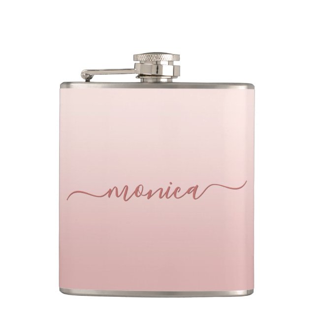 Blush Dusty Pink Ombre Elegant Signature Flask (Front)