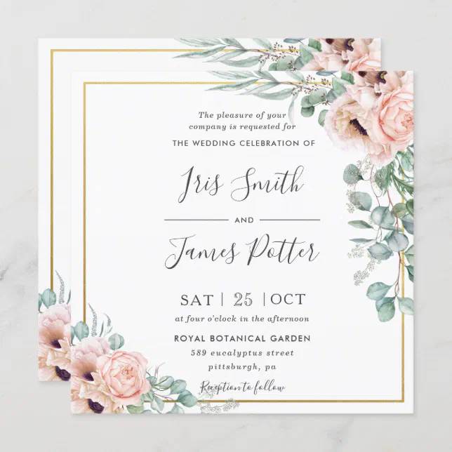 Blush Dusty Pink Poppy Floral Greenery Wedding Invitation | Zazzle