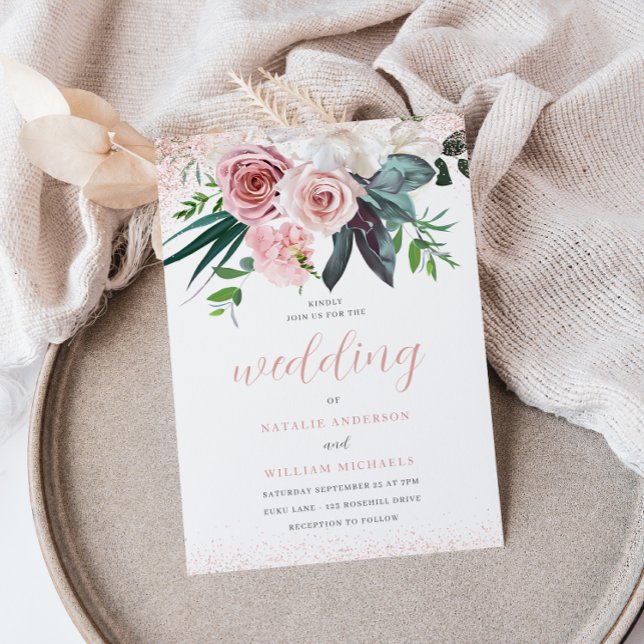 Blush & Dusty Pink Rose Flowers Wedding Invitation (Creator Uploaded)