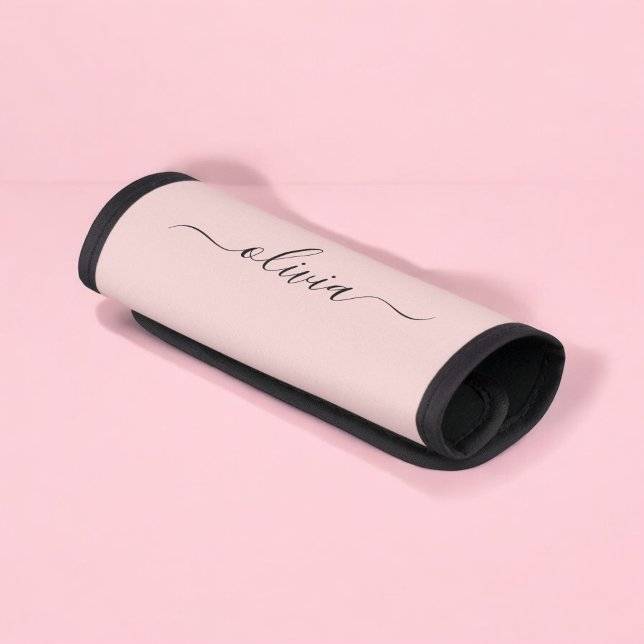 Blush Dusty Pink Simple Girly Monogram Name Luggage Handle Wrap (Creator Uploaded)