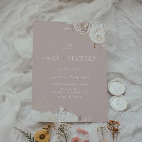 Blush  Dusty Pink Sweet Sixteen 16th Birthday Invitation