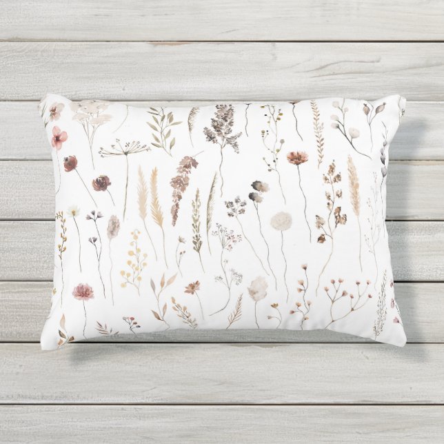 Blush Dusty Pink Terracotta Dry Flowers Outdoor Pillow (Front)