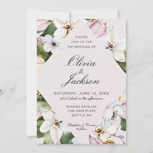 Blush Dusty Pink Tulip Spring Floral Wedding Invitation
