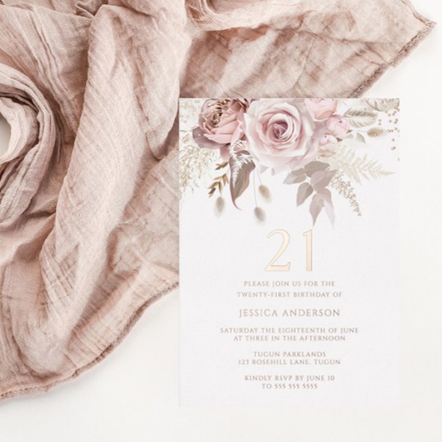 Blush & Dusty Rose 21st Birthday Party Rose Gold Foil Invitation (Creator Uploaded)