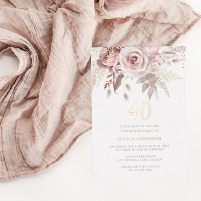 Blush & Dusty Rose 40th Birthday Party Rose Gold Foil Invitation (Creator Uploaded)