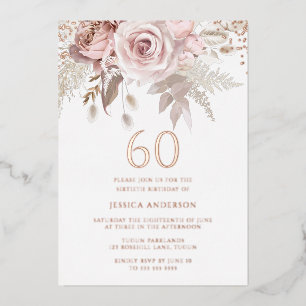 Blush & Dusty Rose 60th Birthday Party Rose Gold Foil Invitation