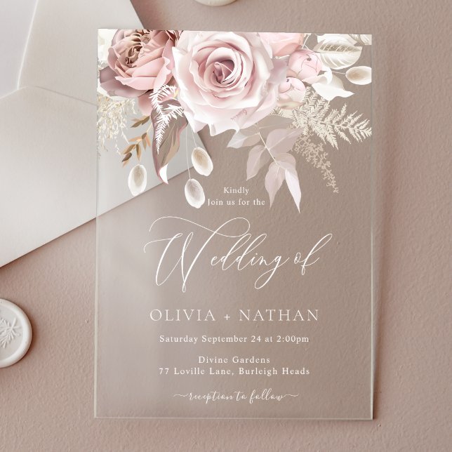 Blush Dusty Rose Boho Trending All Seasons Wedding Acrylic Invitations (Creator Uploaded)