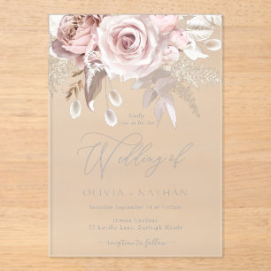 Blush & Dusty Rose Boho Trending Designer Wedding Acrylic Invitations