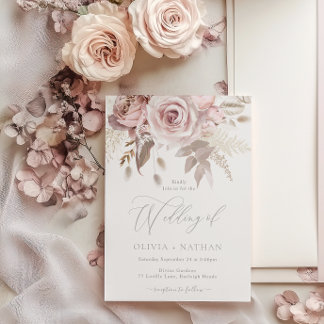  Blush & Dusty Rose Boho Trending Designer Wedding Invitation