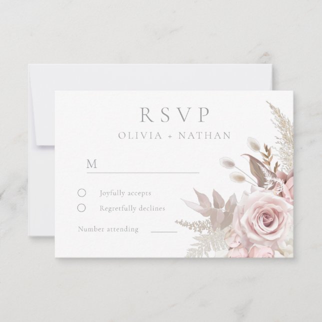 Blush & Dusty Rose Boho Trending Designer Wedding RSVP Card (Front)