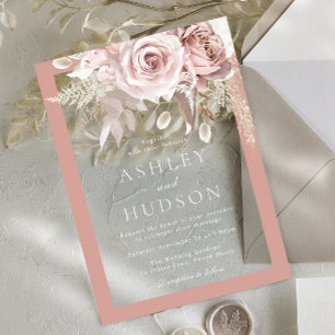 Blush & Dusty Rose Border Floral Wedding Acrylic Invitations