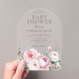 Blush Dusty Rose Botanical Floral Baby Shower Acrylic Invitations