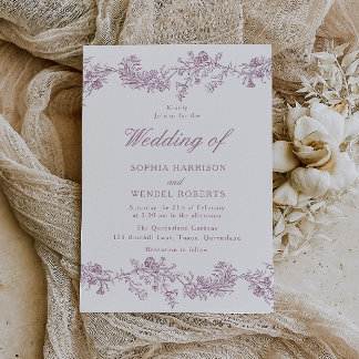 Blush & Dusty Rose Chinoiserie Elegant Wedding Invitation
