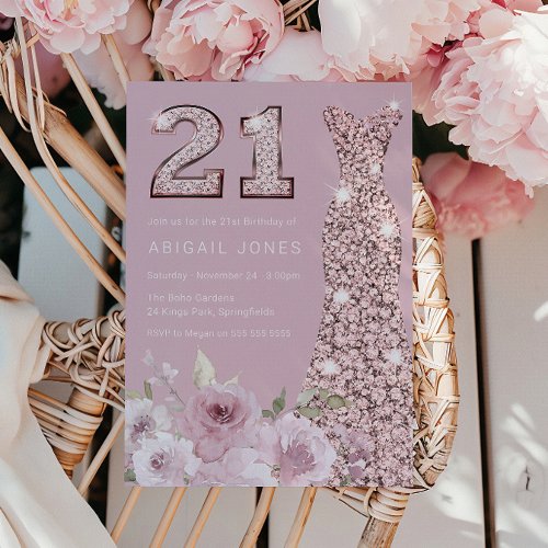 Blush  Dusty Rose Dress 21st Birthday Party Invitation