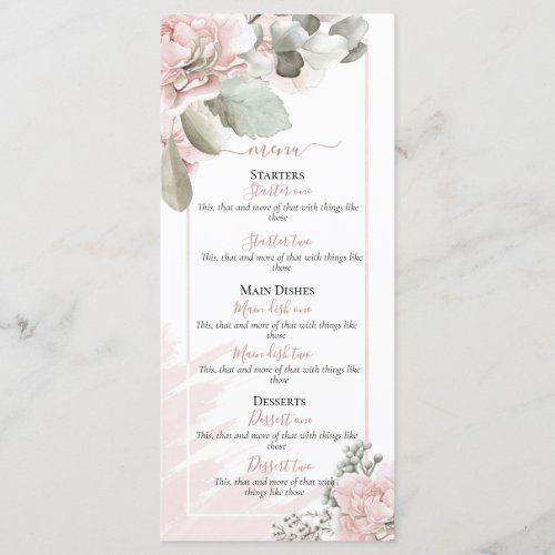 Blush dusty rose floral elegant boho wedding menu