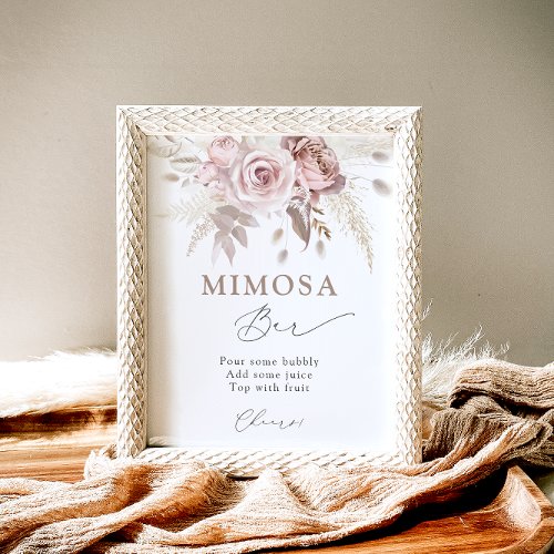 Blush Dusty Rose Floral Mimosa Bar Poster
