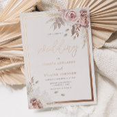 Blush & Dusty Rose Floral Wedding Rose Gold Border Foil Invitation