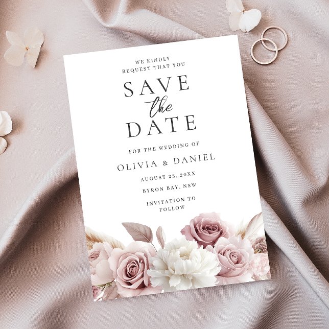 Blush & Dusty Rose Floral Wedding Save The Date (Creator Uploaded)