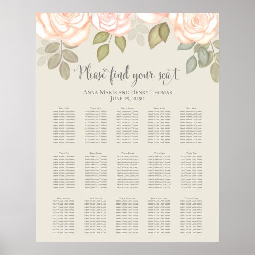 Blush Dusty Rose Floral Wedding Seating Chart