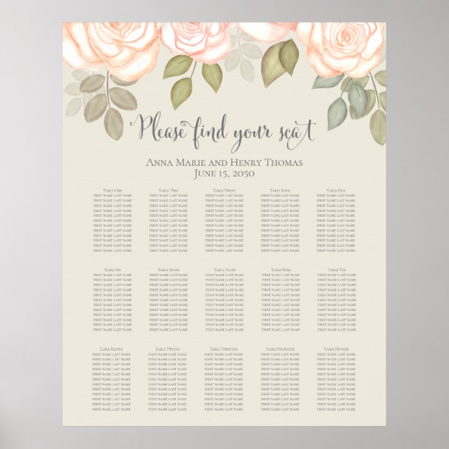 Blush Dusty Rose Floral Wedding Seating Chart (Front)