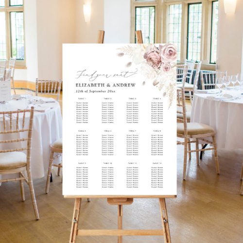 Blush Dusty Rose Floral Wedding Seating Chart  Foam Board