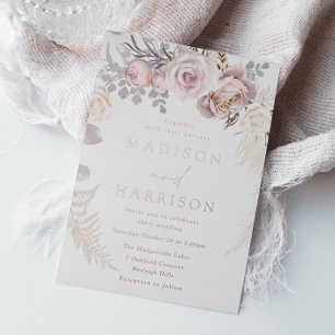 Blush & Dusty Rose Gold Floral Wreath Wedding Foil Invitation