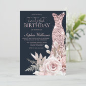 Blush Dusty Rose Gold Gown 21st Birthday Party Invitation (Standing Front)