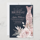 Blush Dusty Rose Gold Gown 21st Birthday Party Invitation (Front)
