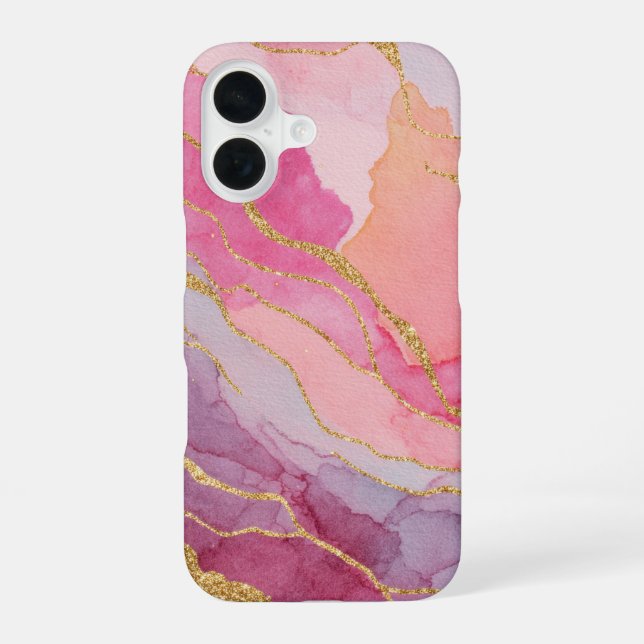 Blush & Dusty Rose Marble with Gold Glitter  iPhone Case (Back)