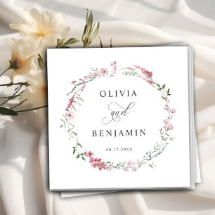 Blush Dusty Rose Pink Wild Meadow Flowers Wedding  Napkins