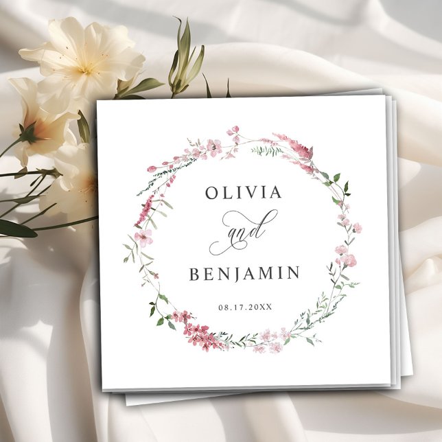 Blush Dusty Rose Pink Wild Meadow Flowers Wedding  Napkins (dusty rose wildflowers napkins)