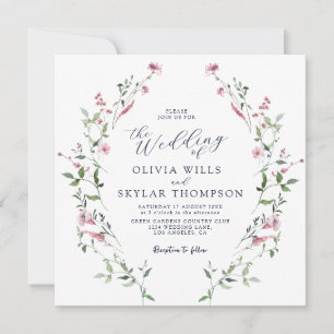 Blush Dusty Rose Wild Flowers Garden Boho Wedding Invitation