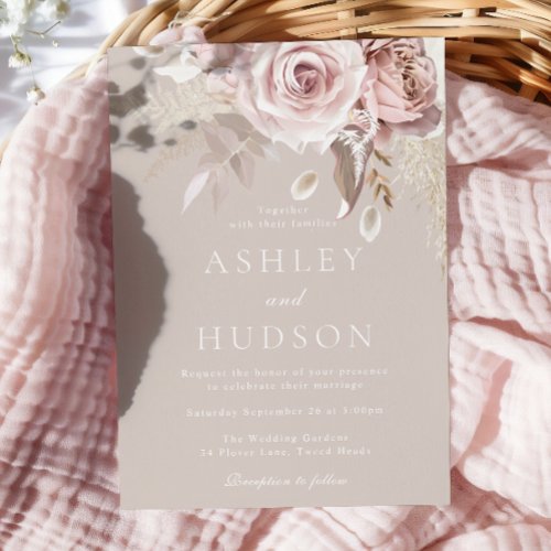 Blush & Dusty Roses Elegant Wedding Invitation
