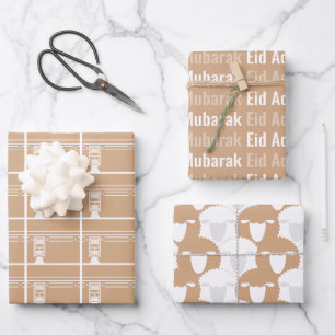 Blush Eid Adha Mubarak Kaaba Sheep Wrapping Paper Sheets