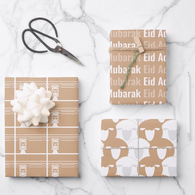 Blush Eid Adha Mubarak Kaaba Sheep Wrapping Paper Sheets (Front)