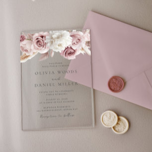 Blush Elegance: Gorgeous Floral Wedding Acrylic Invitations