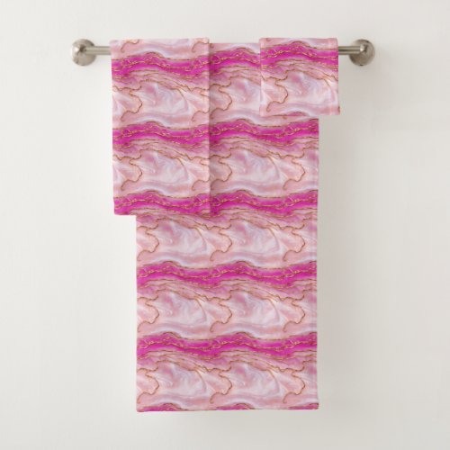 Blush Elegance  Pink Marbled Bathroom Towel
