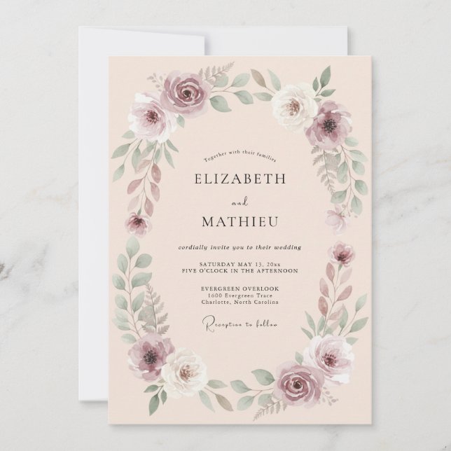 Blush Elegant Botanical Wedding Invitation (Front)