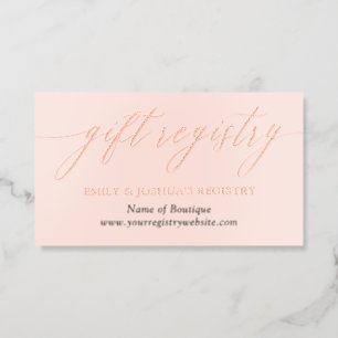 Blush Elegant Calligraphy Gift Registry Rose Gold Foil Business Cards