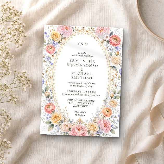 Blush Elegant Floral Classic Wedding Invitation