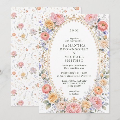Blush Elegant Floral Classic Wedding Invitation