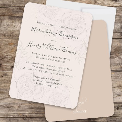 Blush Elegant Floral Greenery Ivory Calligraphy  Invitation