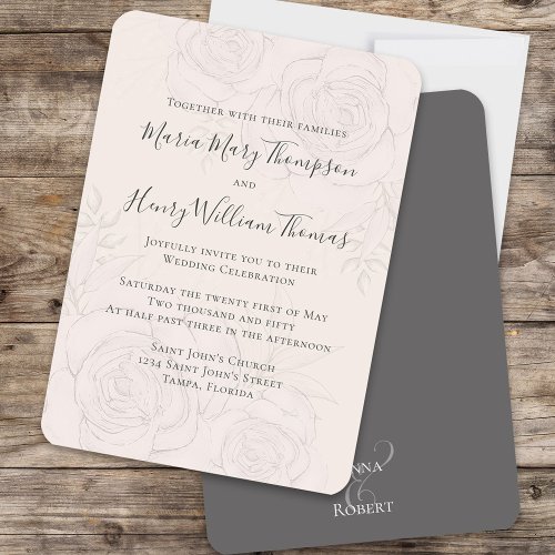 Blush Elegant Floral Greenery Ivory Calligraphy  Invitation