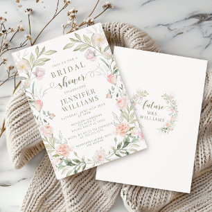Blush Elegant Floral Pink Bridal Shower Invitation
